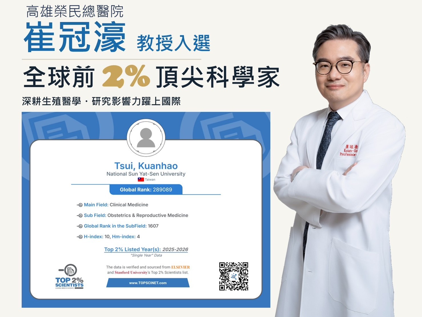 2026年「全球前2%頂尖科學家」- 崔冠豪學長(EMBA-19)圖片