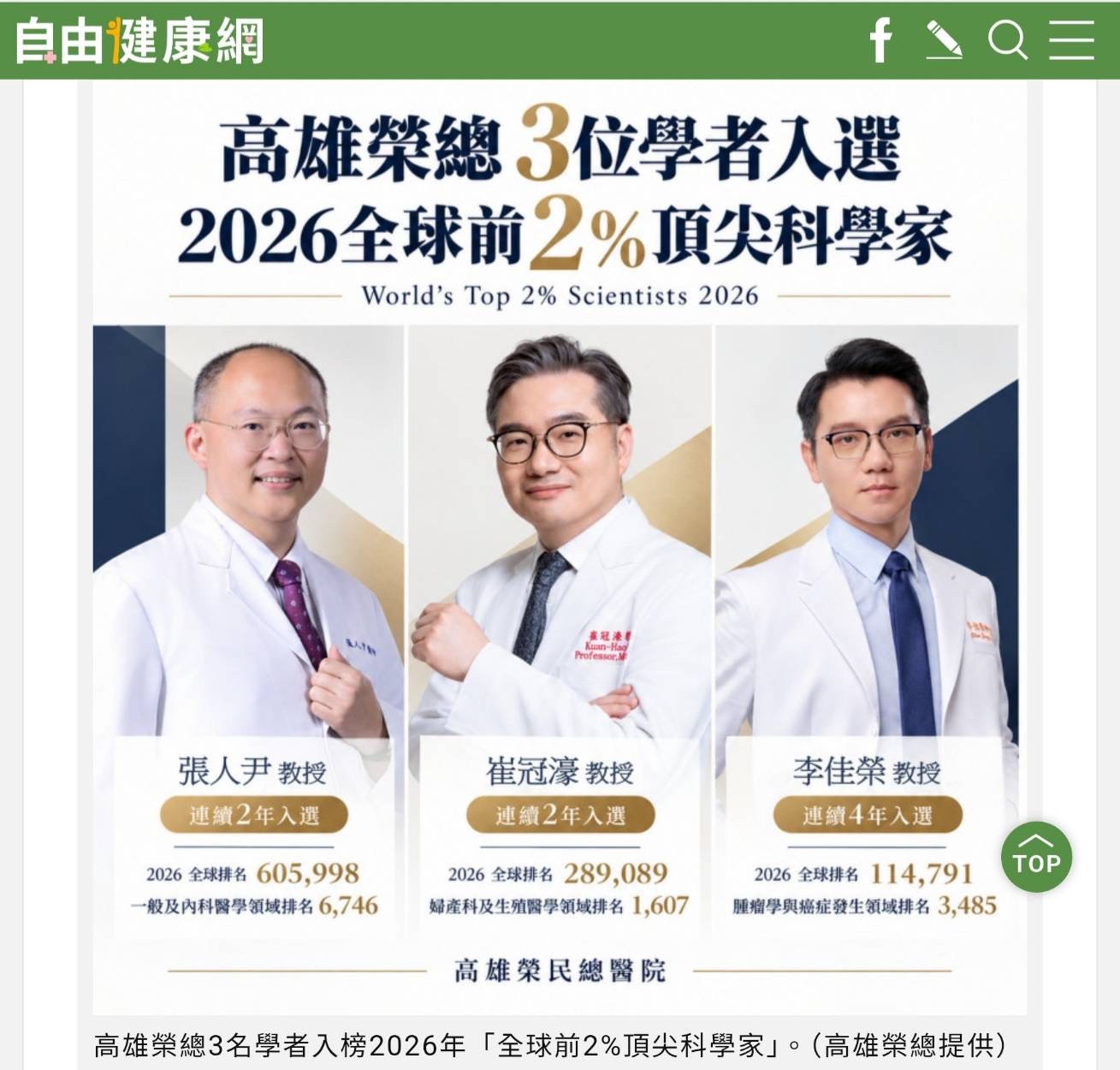 2026年「全球前2%頂尖科學家」圖片